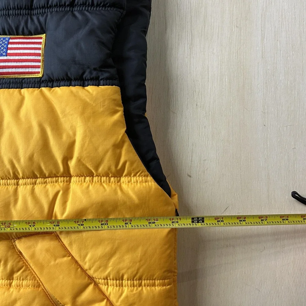 Starter Vest Mens XL Yellow Puffer Insulated USA Flag VFW Zip Pockets Lined